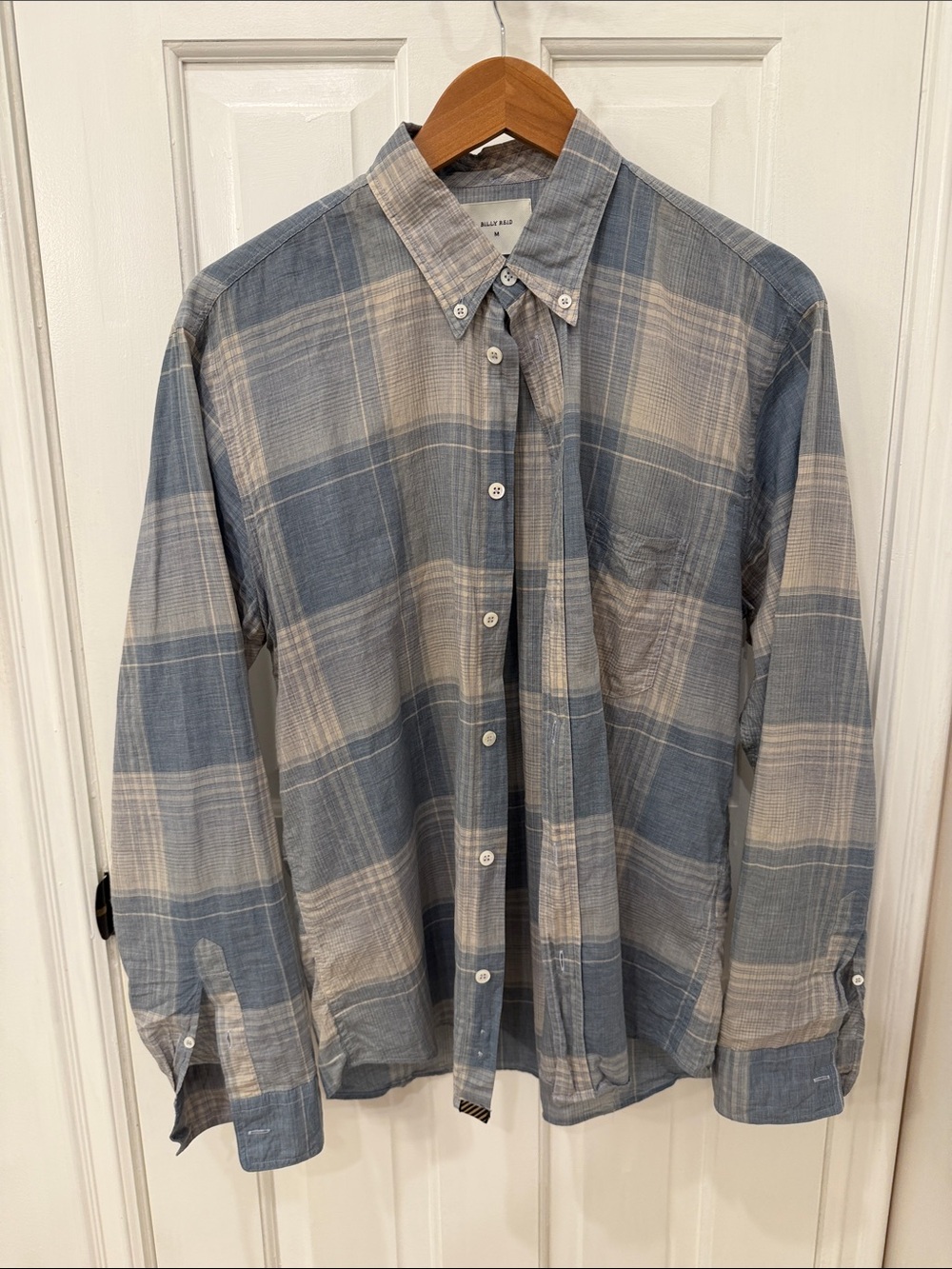 Billy Reid Blue and Gray Plaid Button-Down Shirt